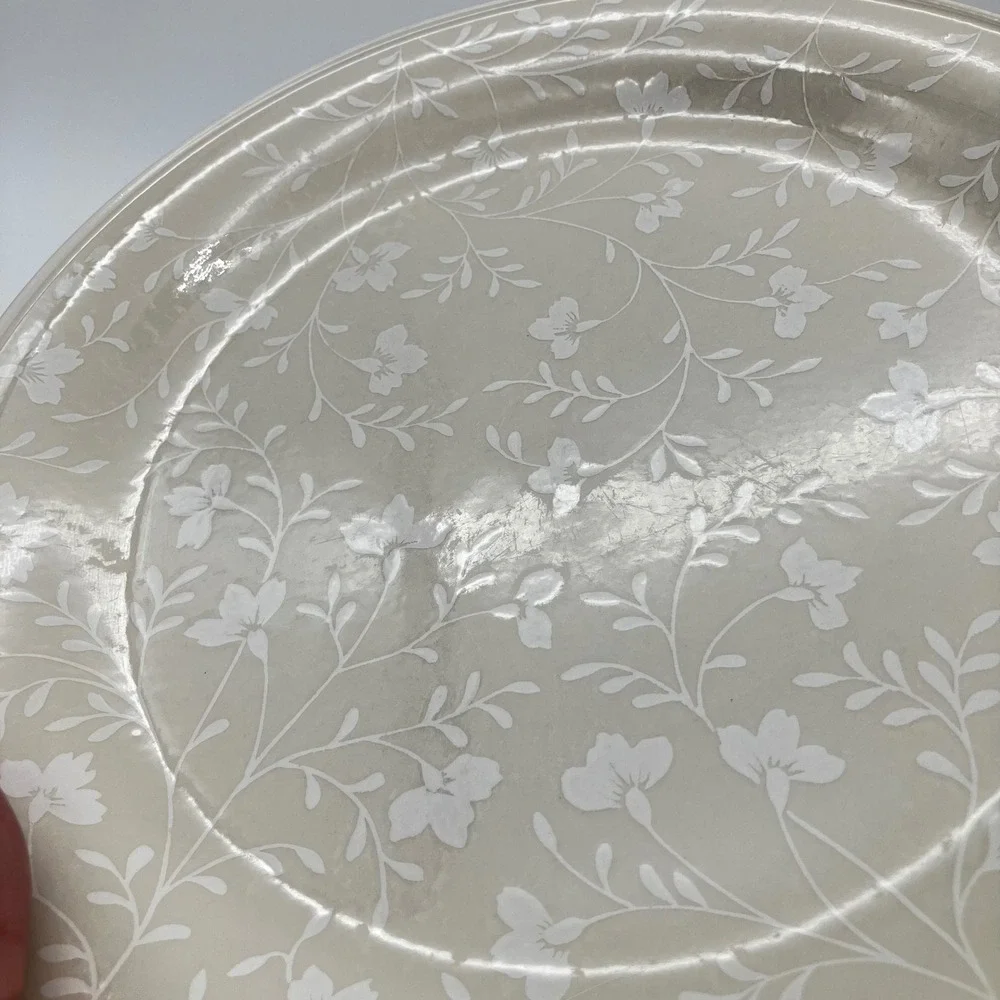 Sango Dinner Plate Linear Fresh Flowers White 716 10.75in Tan Vintage Stoneware